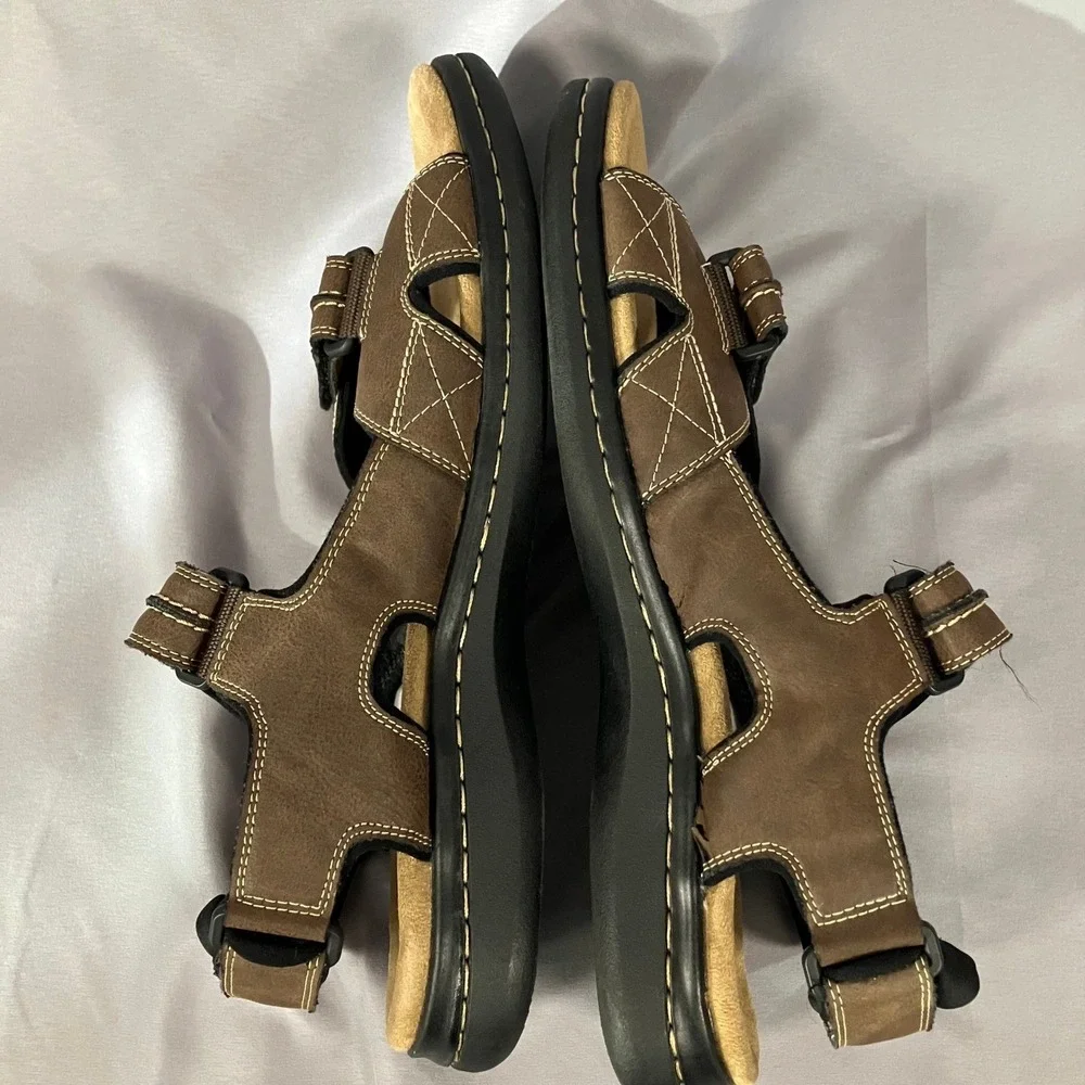 Dockers‎ Mens 13W Brown Leather Fusion Footbed Memory Foam Strap Sandals
